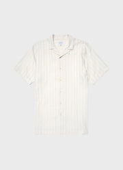 Men's Stripe Camp Collar Shirt in Ecru