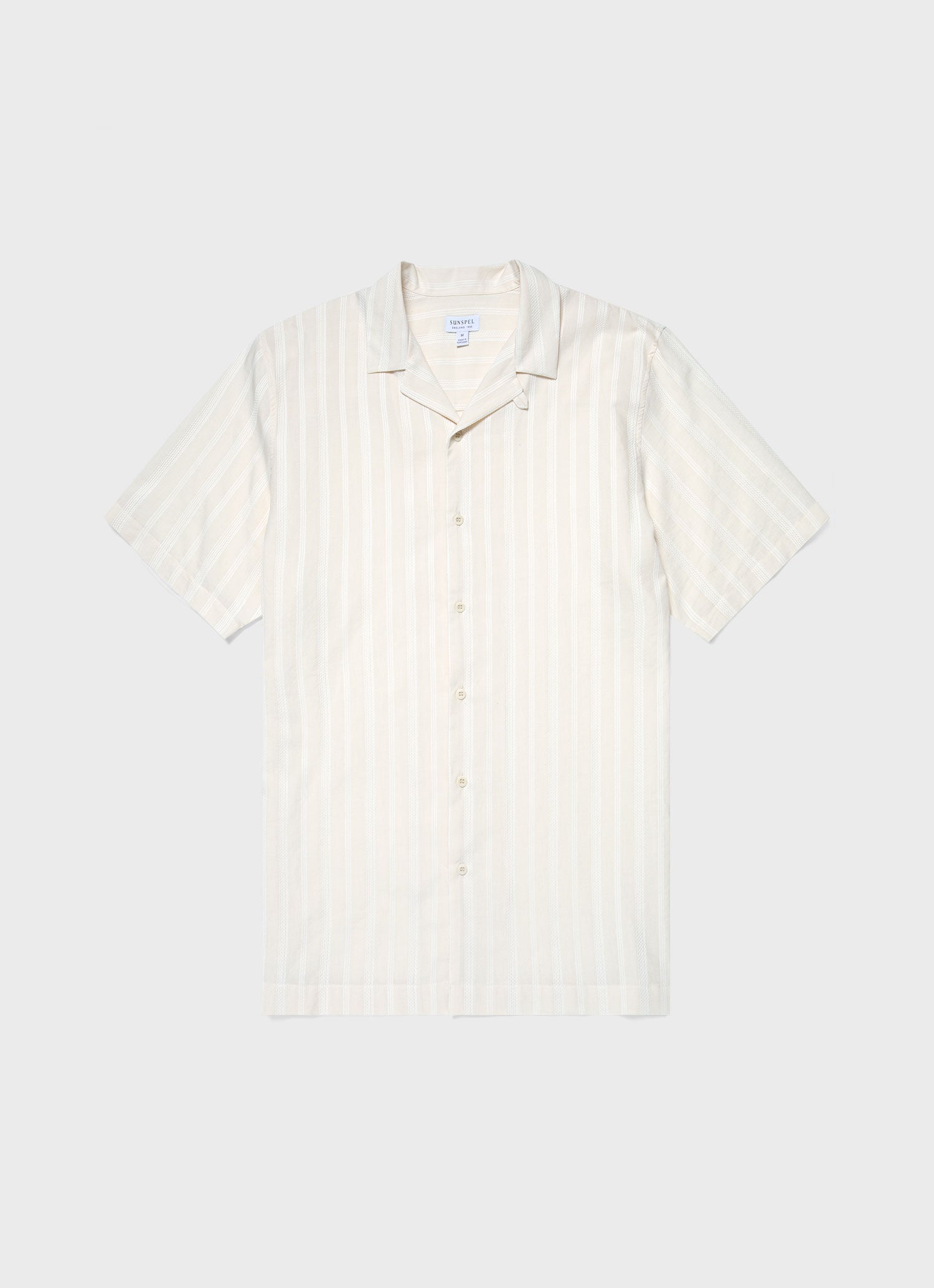 Men's Stripe Camp Collar Shirt in Ecru