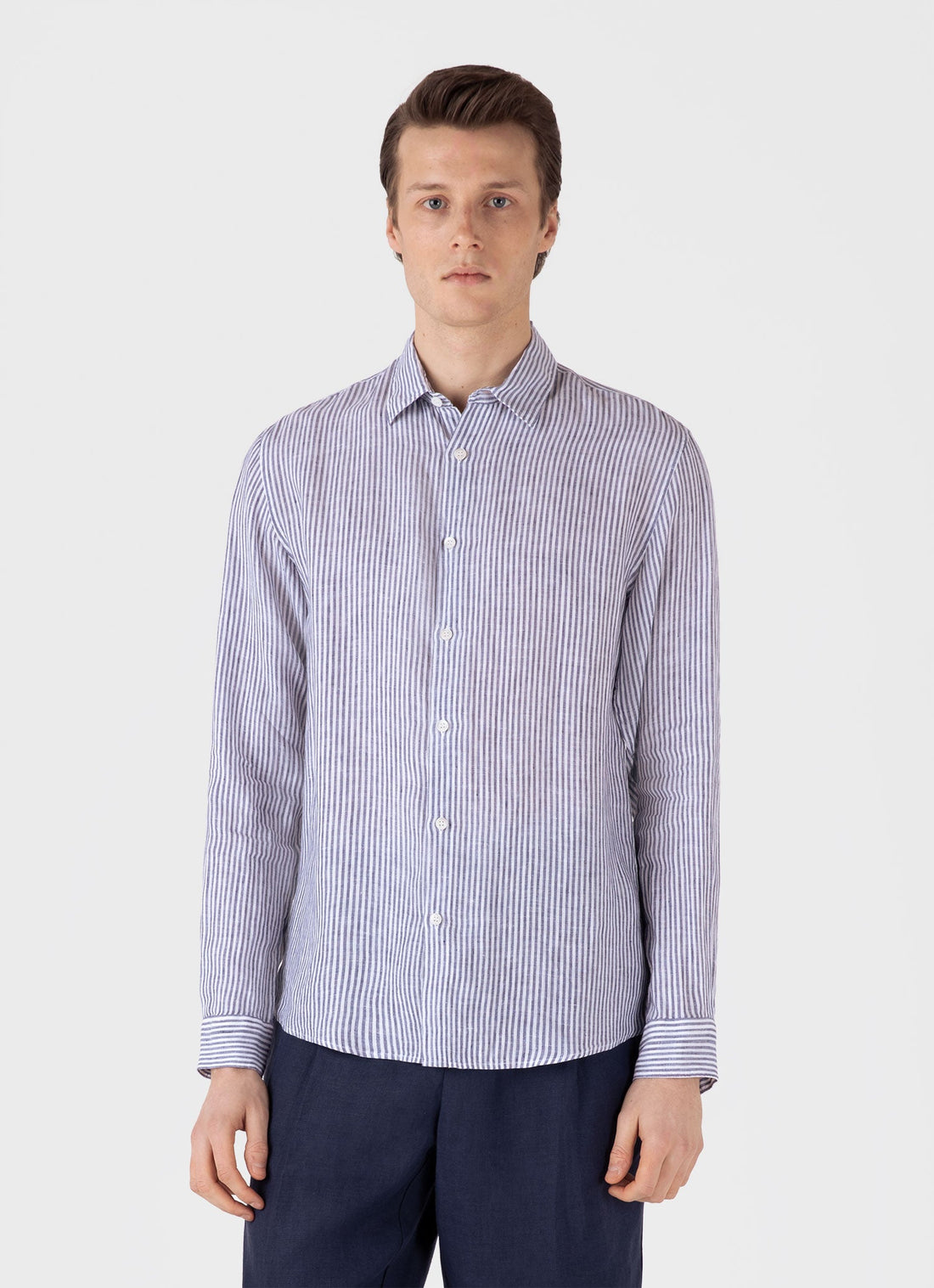 Men's Linen Shirt in Navy/White