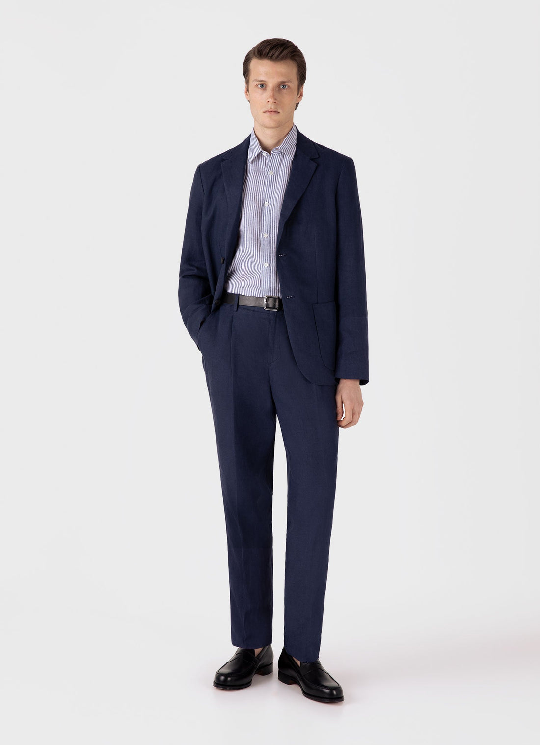 Men's Linen Shirt in Navy/White