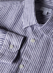 Men's Linen Shirt in Navy/White