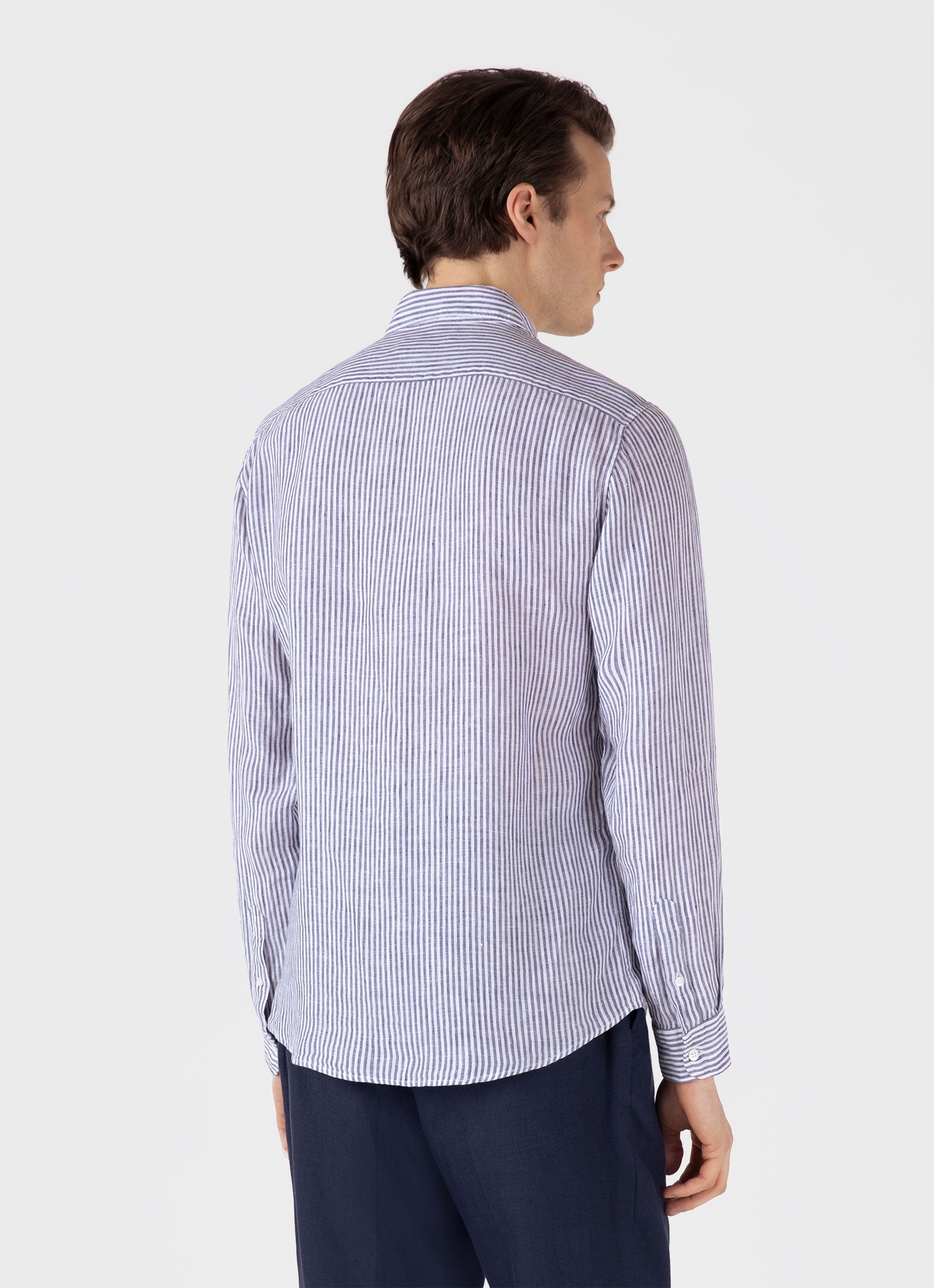 Men's Linen Shirt in Navy/White