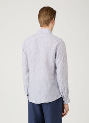 Men's Linen Shirt in White/Navy