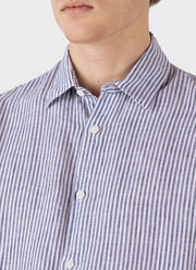 Men's Linen Shirt in Navy/White