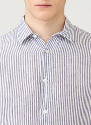 Men's Linen Shirt in White/Navy