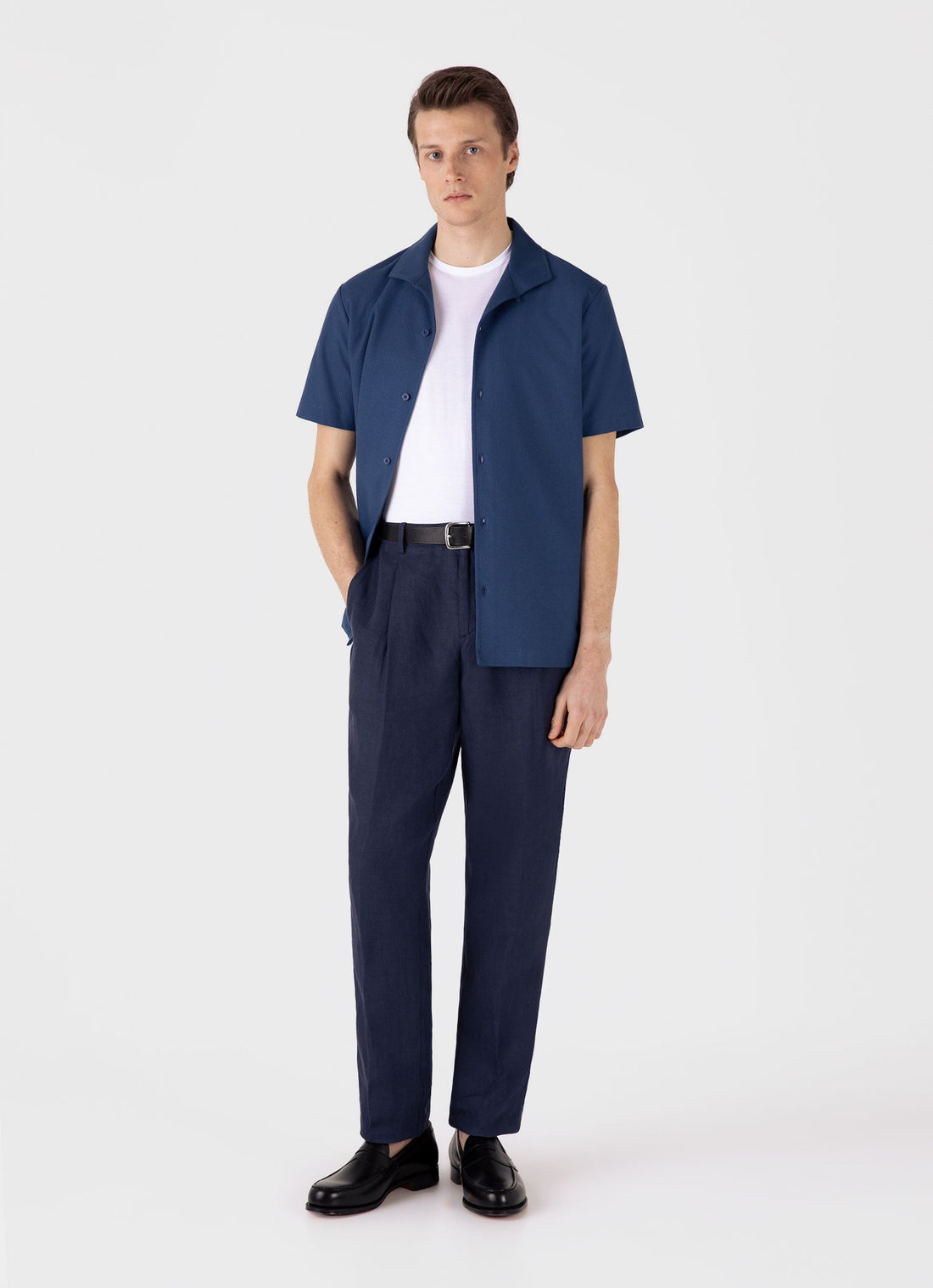 Men's Short Sleeve Textured Jersey Shirt in Soft Denim