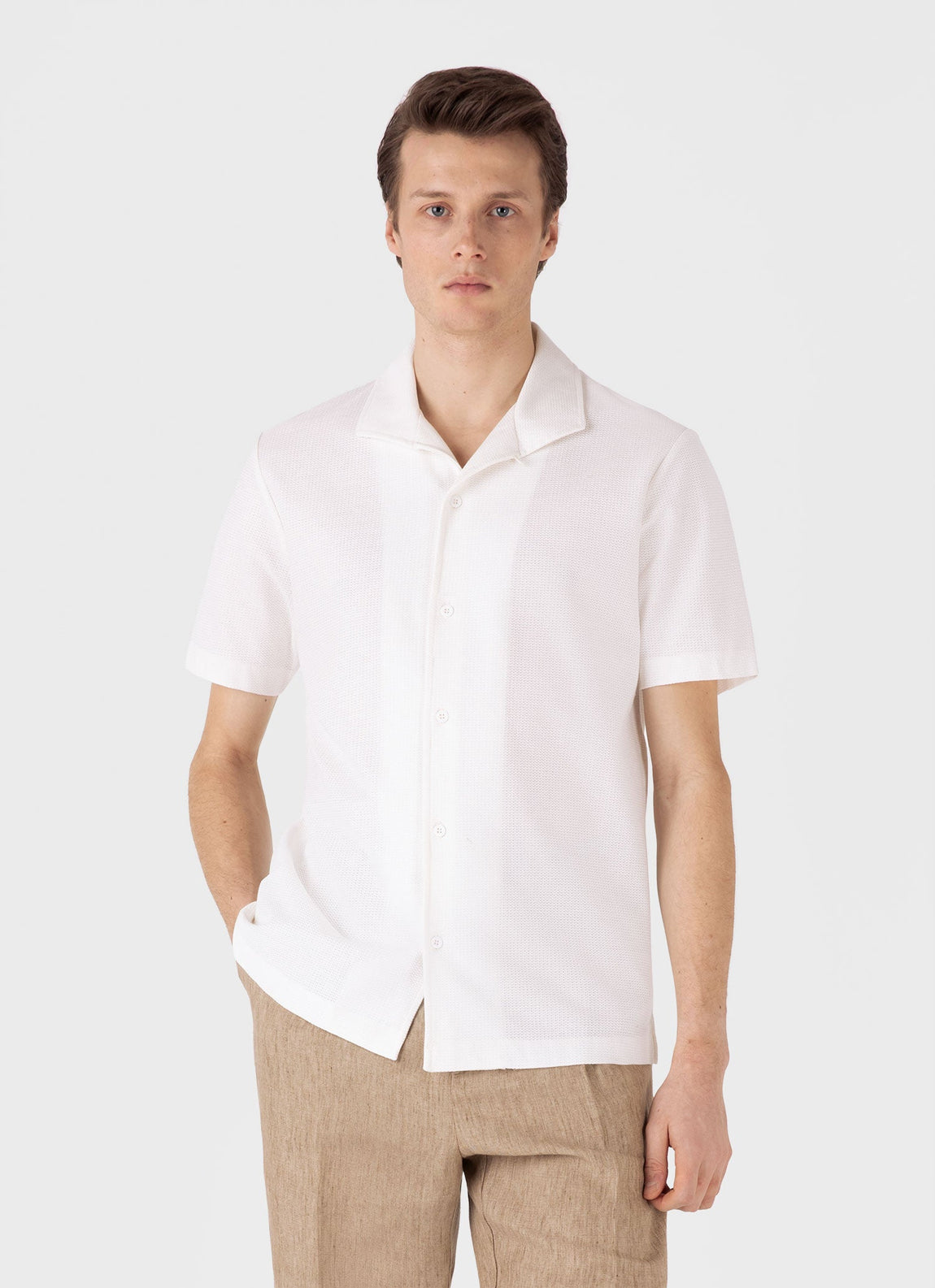 Men's Short Sleeve Textured Jersey Shirt in Ecru