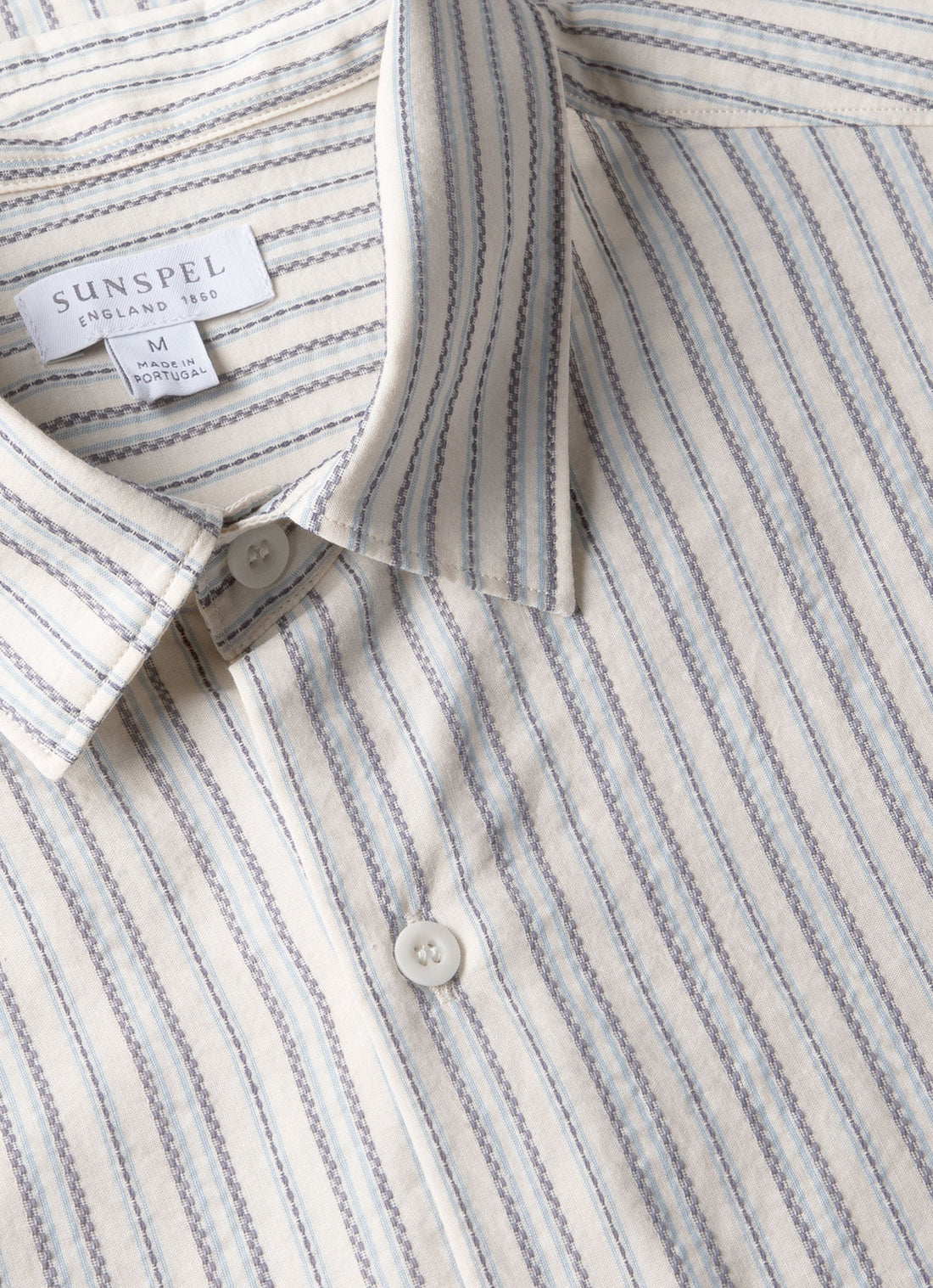 Men's Short Sleeve Vintage Stripe Shirt in Soft Denim/Ecru