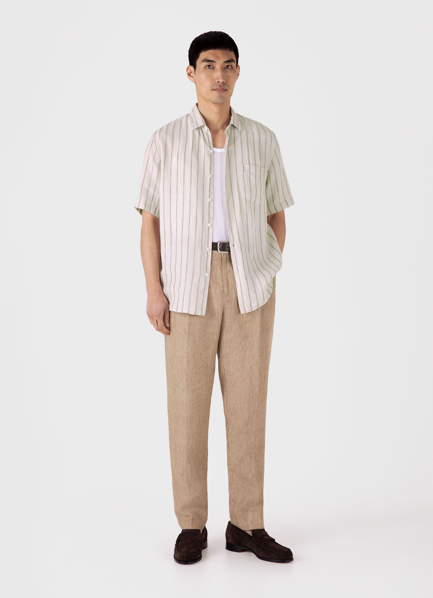 Men's Short Sleeve Linen Shirt in Dune/Ecru