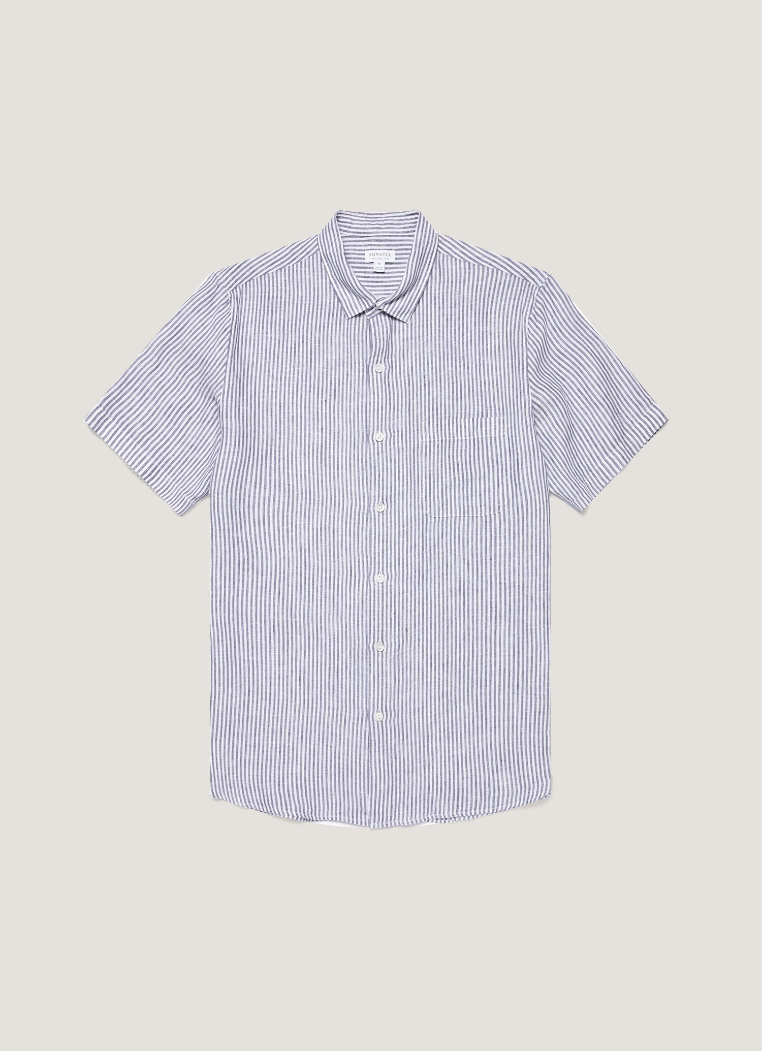 Men's Short Sleeve Linen Shirt in Navy/White Classic Stripe