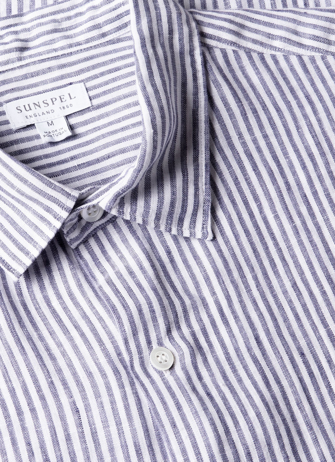 Men's Short Sleeve Linen Shirt in Navy/White Classic Stripe