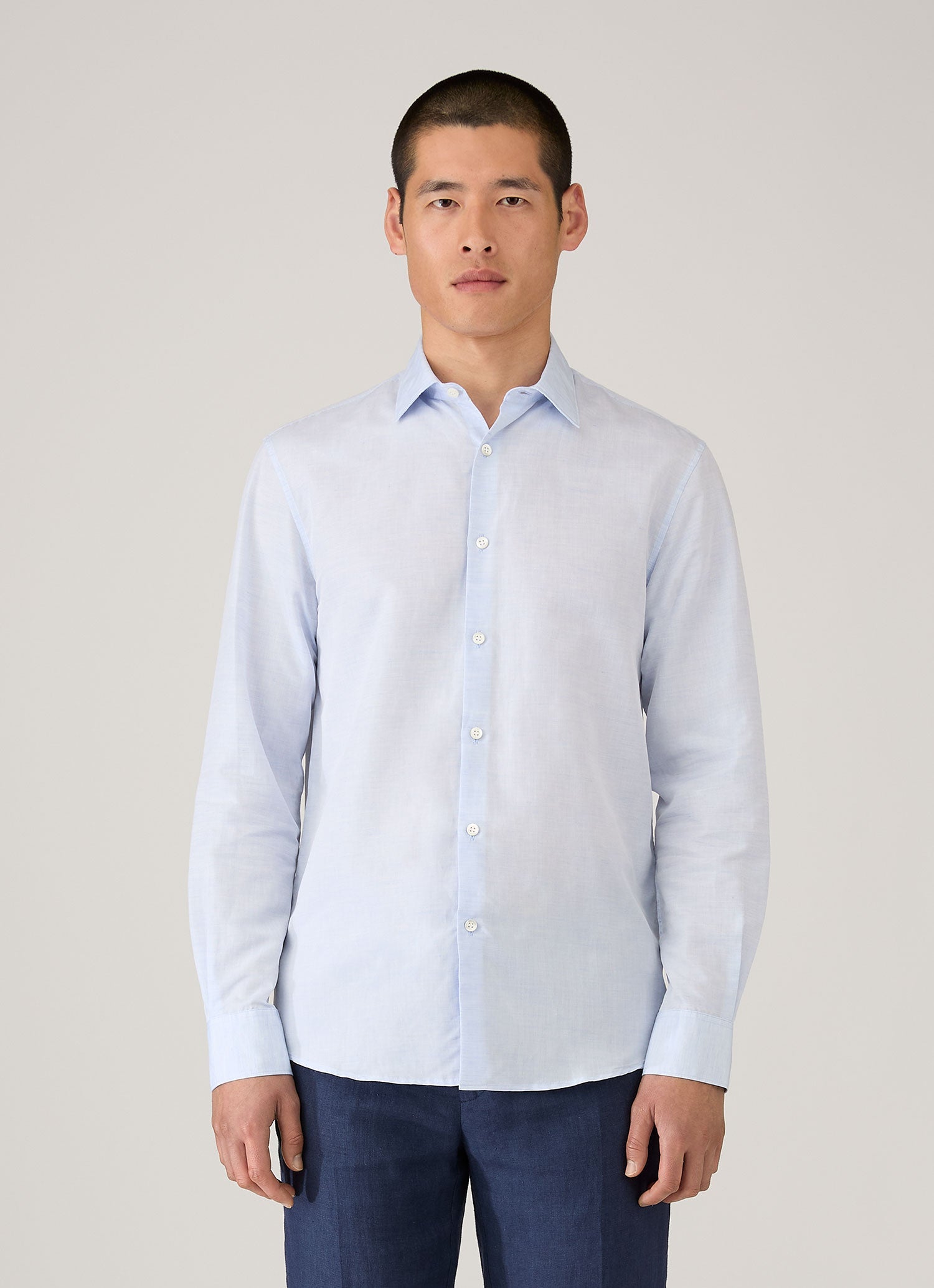 シーアイランドコットン リネン シャツ（Light Blue）| Sunspel