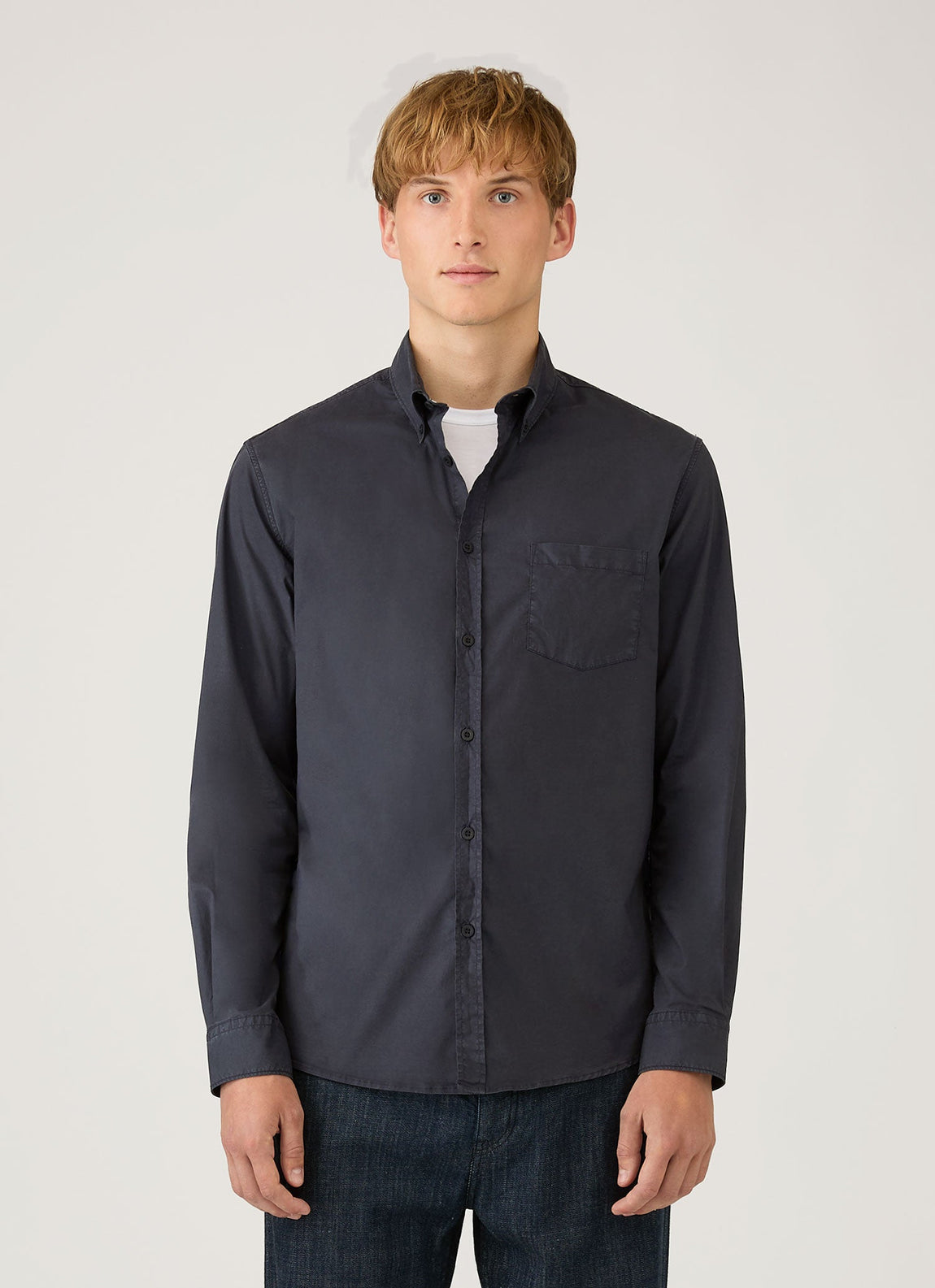 Men's Button Down Poplin Shirt in Navy