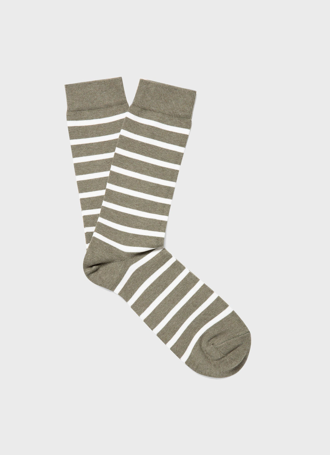 Men's Cotton Socks in Pale Khaki/Ecru Breton Stripe