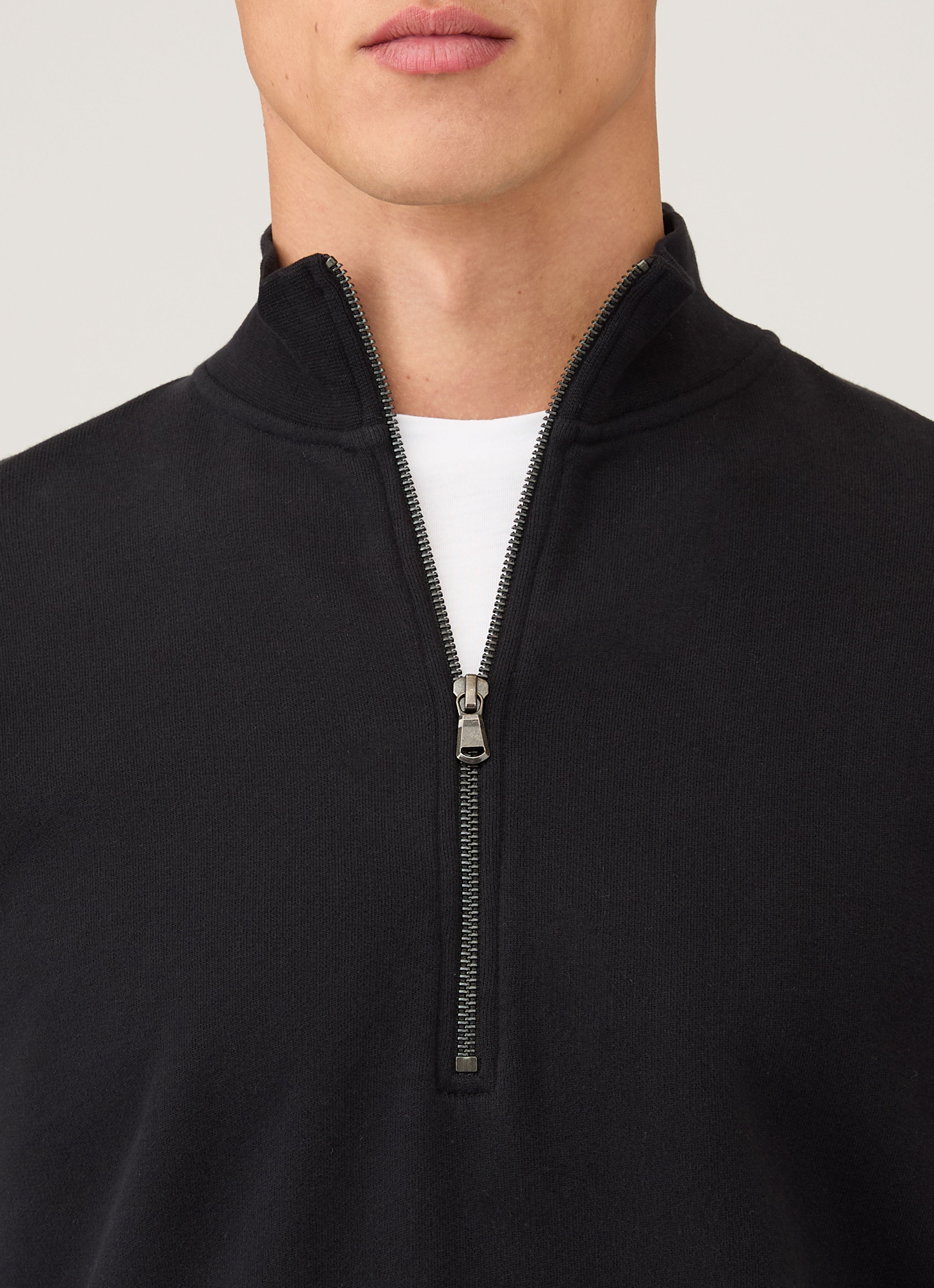 ハーフジップループバックスウェットシャツ （Black）| Sunspel