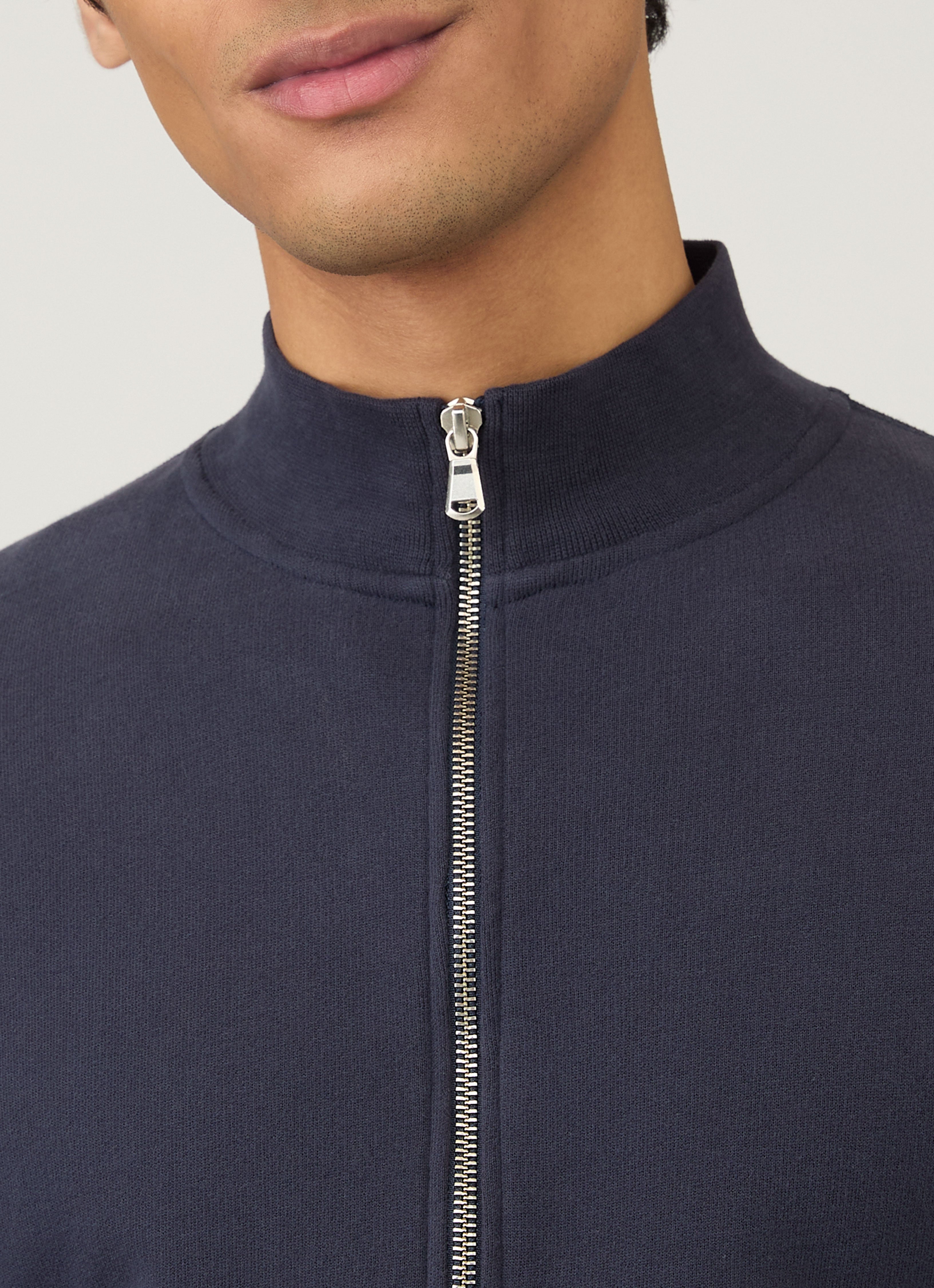 ハーフジップループバックスウェットシャツ （Navy）| Sunspel