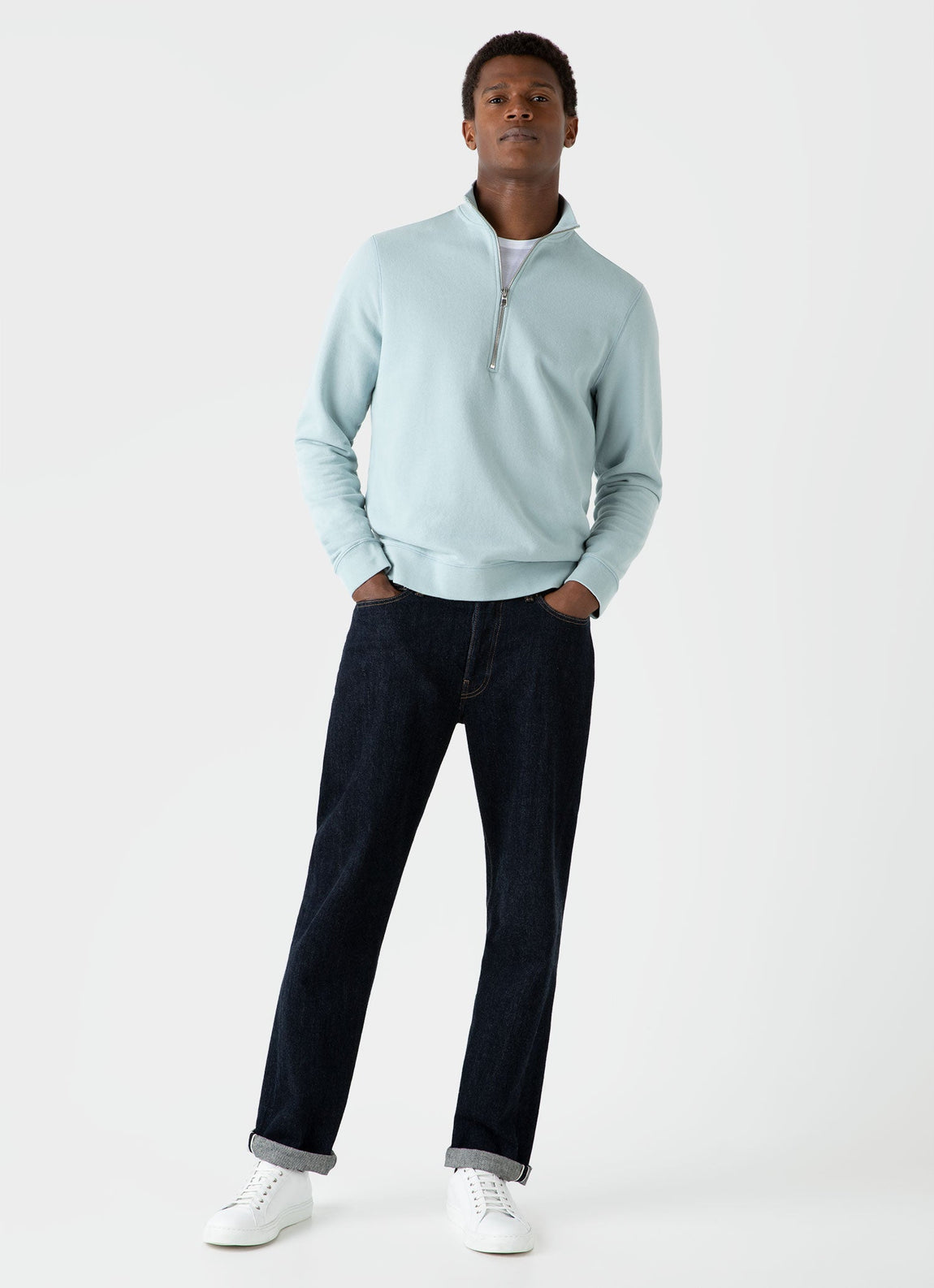 Men's Half Zip Loopback Sweatshirt in Blue Sage