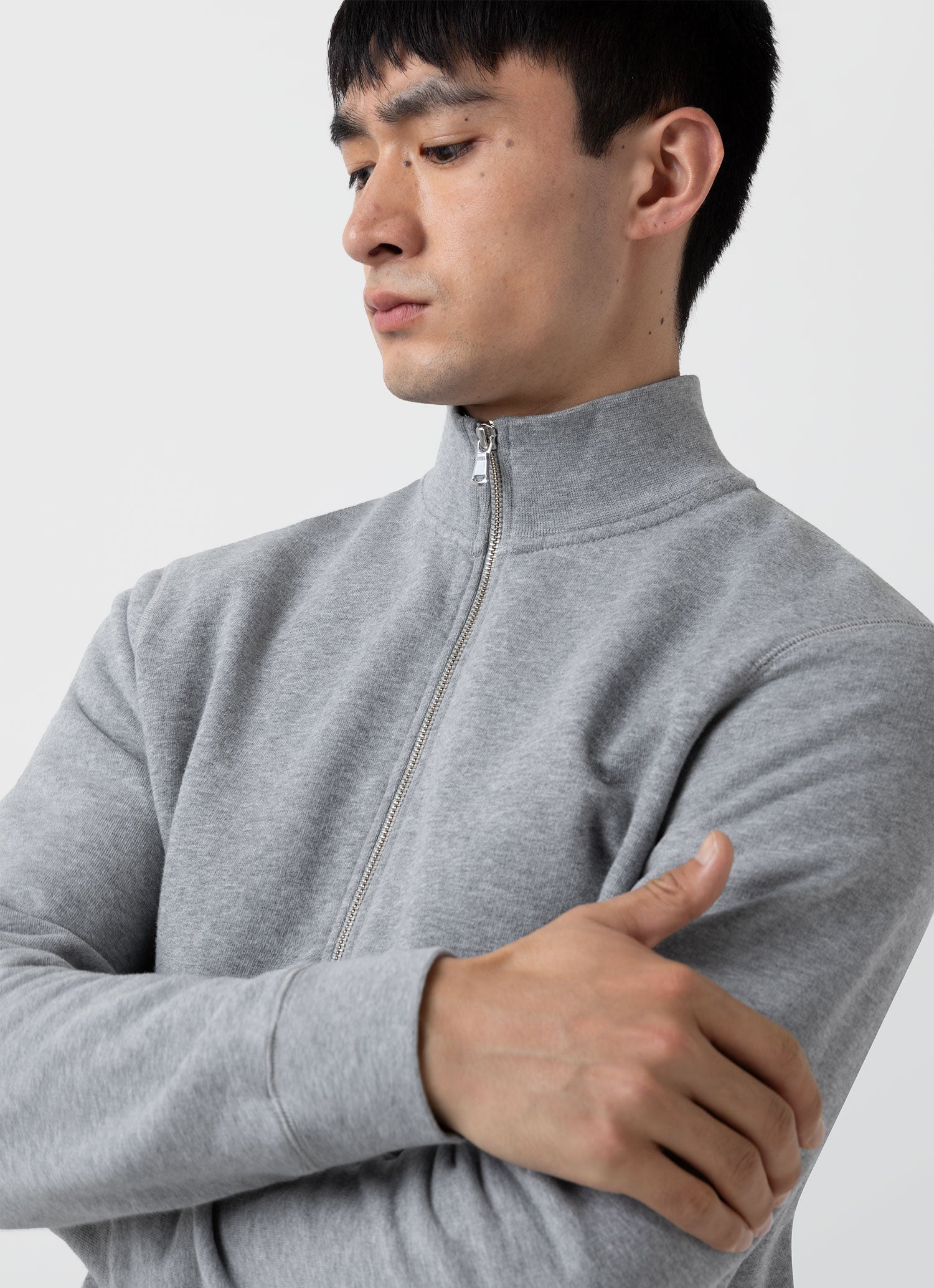 Men's Half Zip Loopback Sweatshirt in Grey Melange