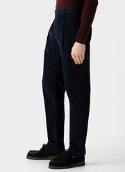 Men's Pleated Corduroy Trouser in Navy