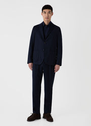 Men's Pleated Wool Flannel Trouser in Navy Melange