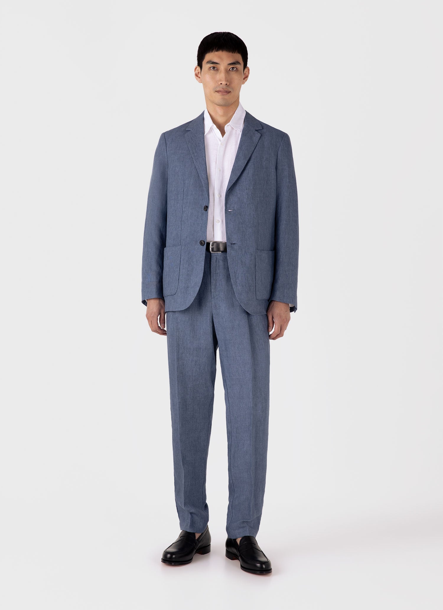 Men's Pleated Linen Trouser in Soft Denim Melange