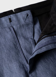 Men's Pleated Linen Trouser in Soft Denim Melange