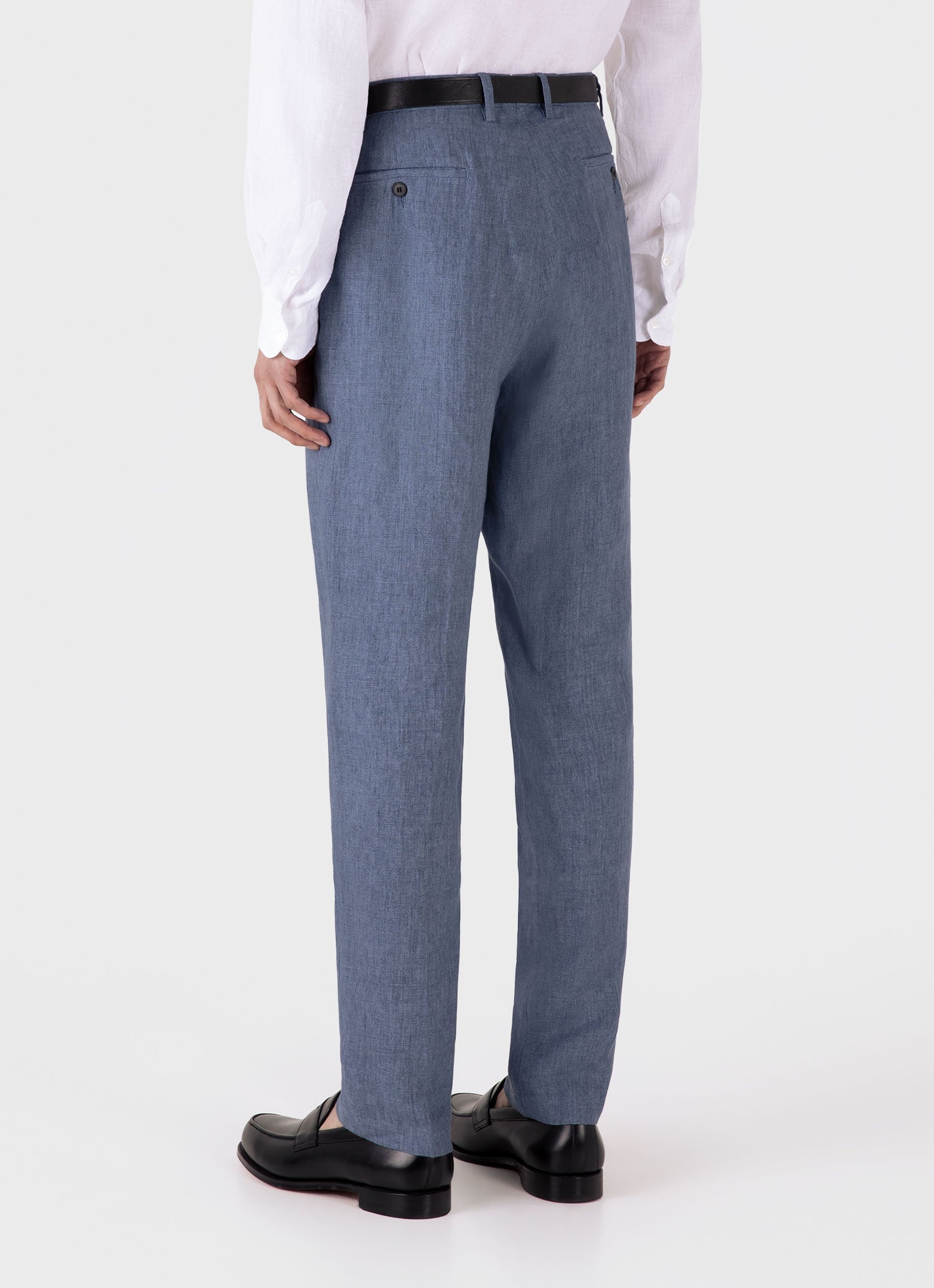 Men's Pleated Linen Trouser in Soft Denim Melange