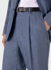 Men's Pleated Linen Trouser in Soft Denim Melange
