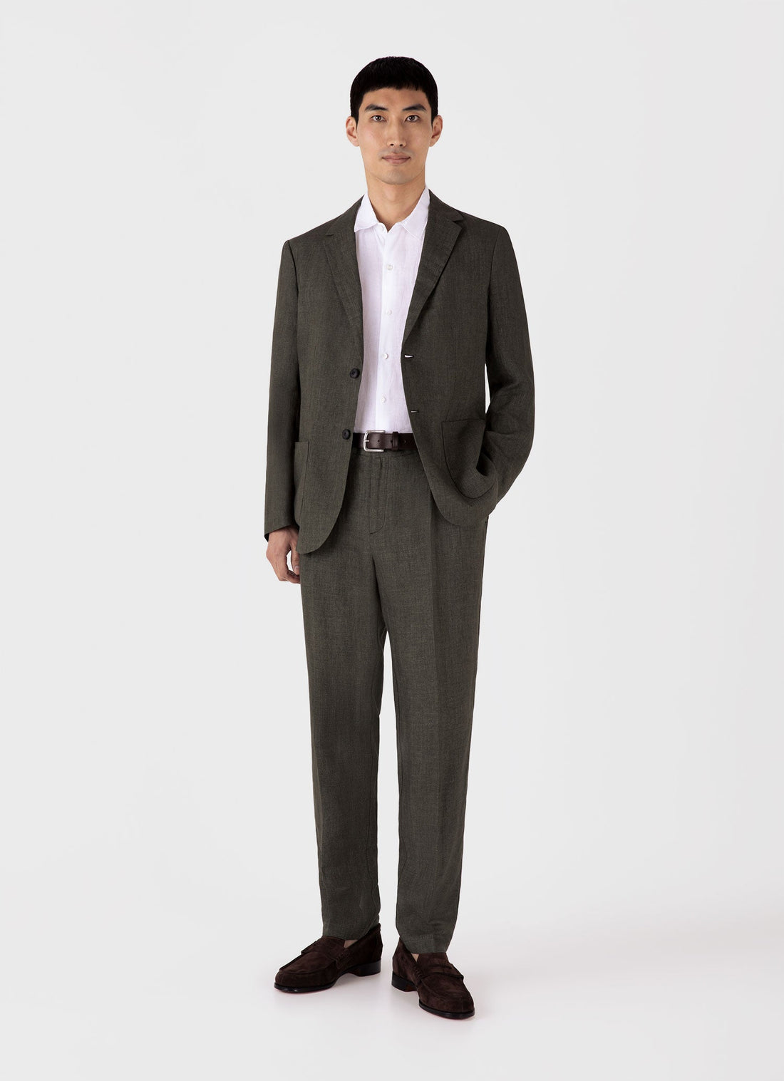 Men's Pleated Linen Trouser in Hunter Green