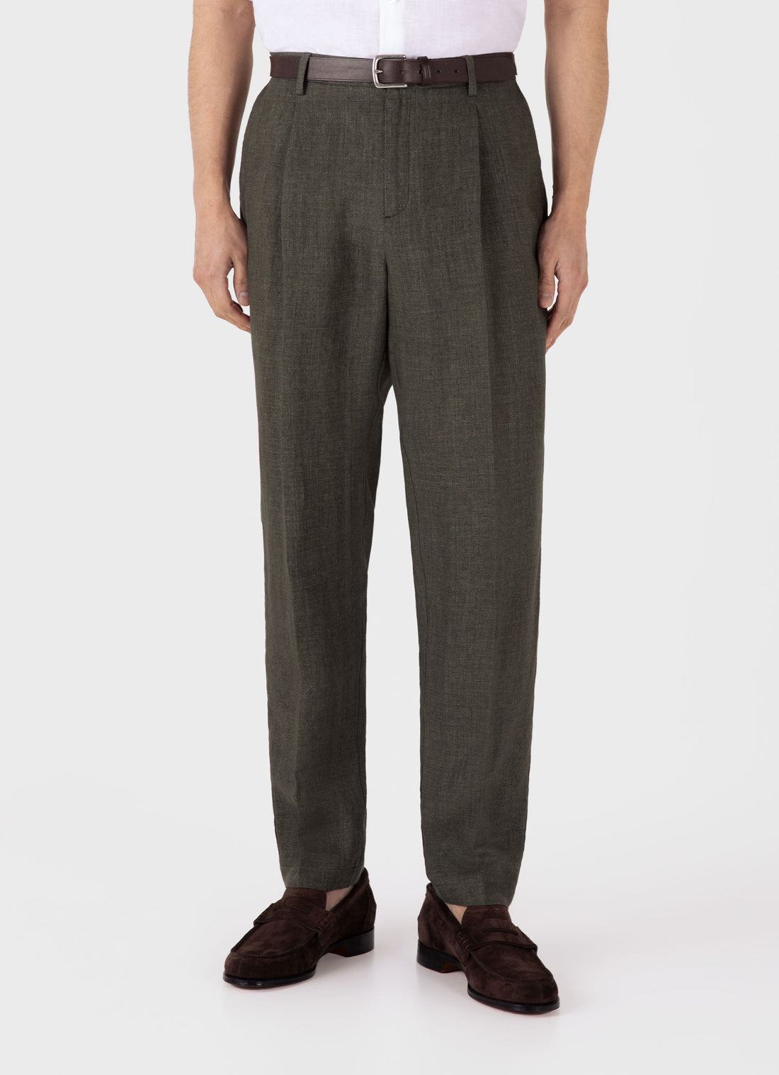 Men's Pleated Linen Trouser in Hunter Green