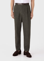 Men's Pleated Linen Trouser in Hunter Green