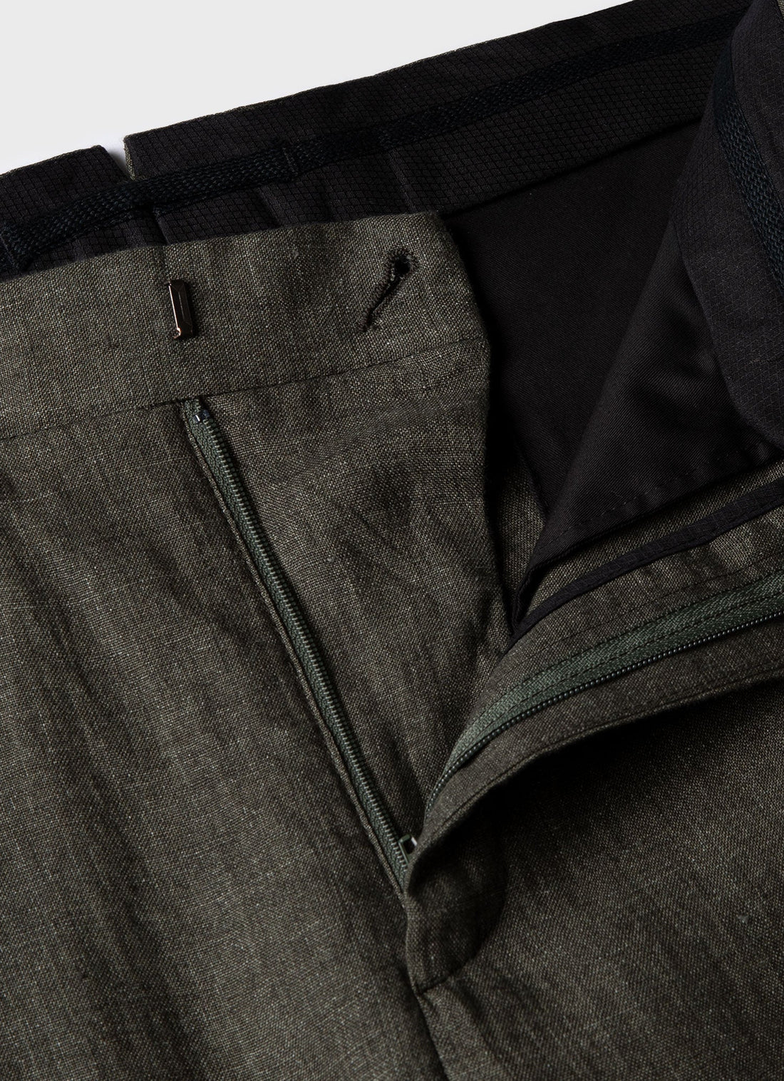 Men's Pleated Linen Trouser in Hunter Green
