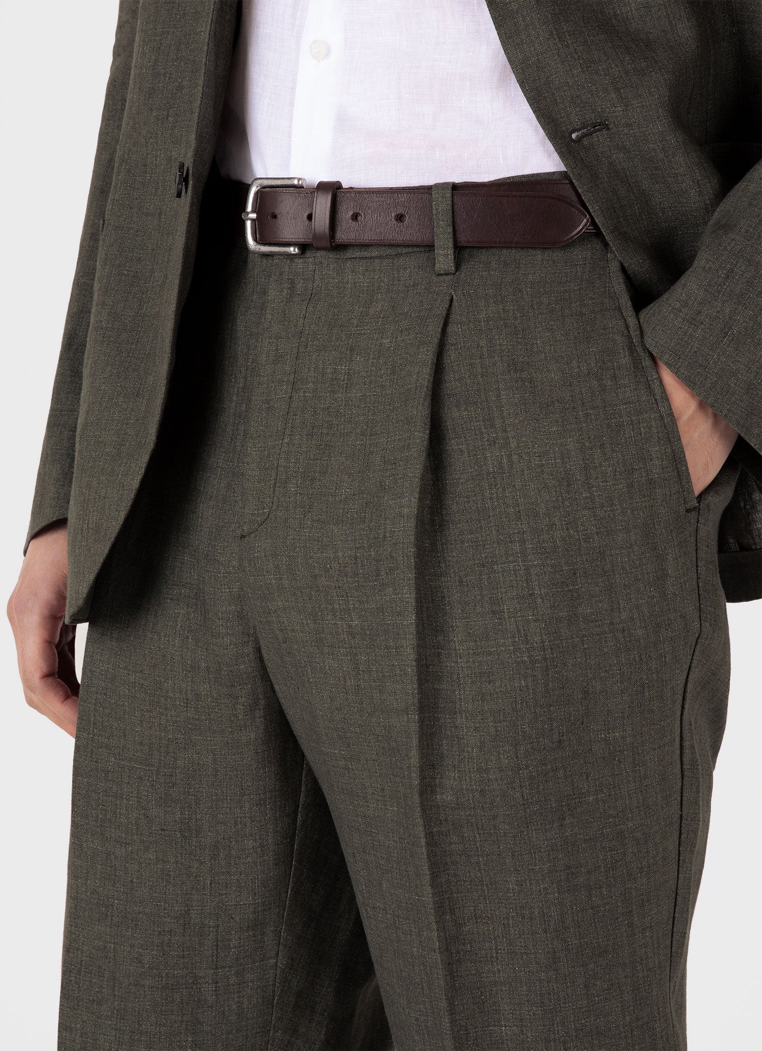 Men's Linen Two-Piece Suit in Hunter Green