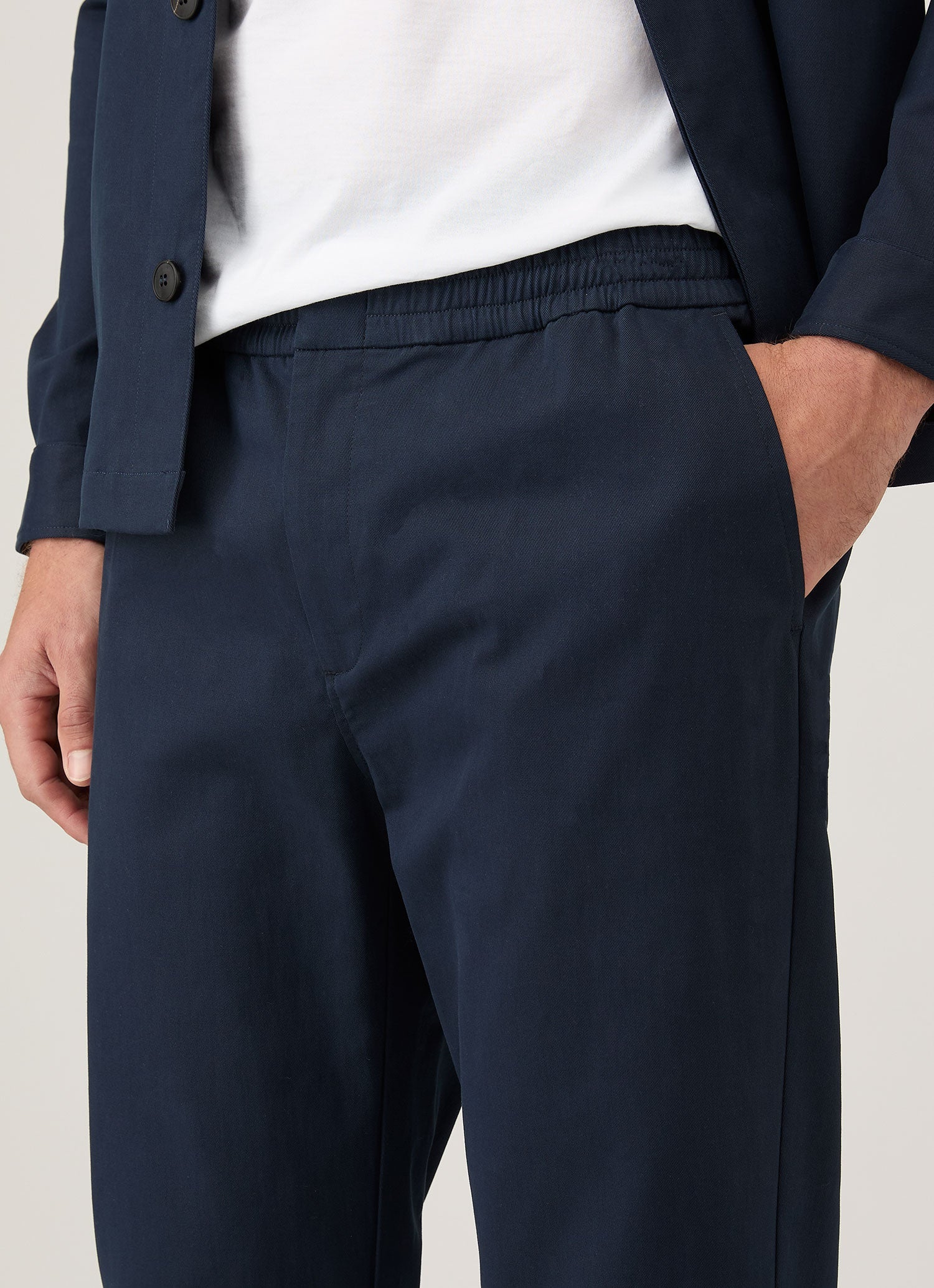 コットン カシミヤ ドローストリング トラウザー（Navy）| Sunspel