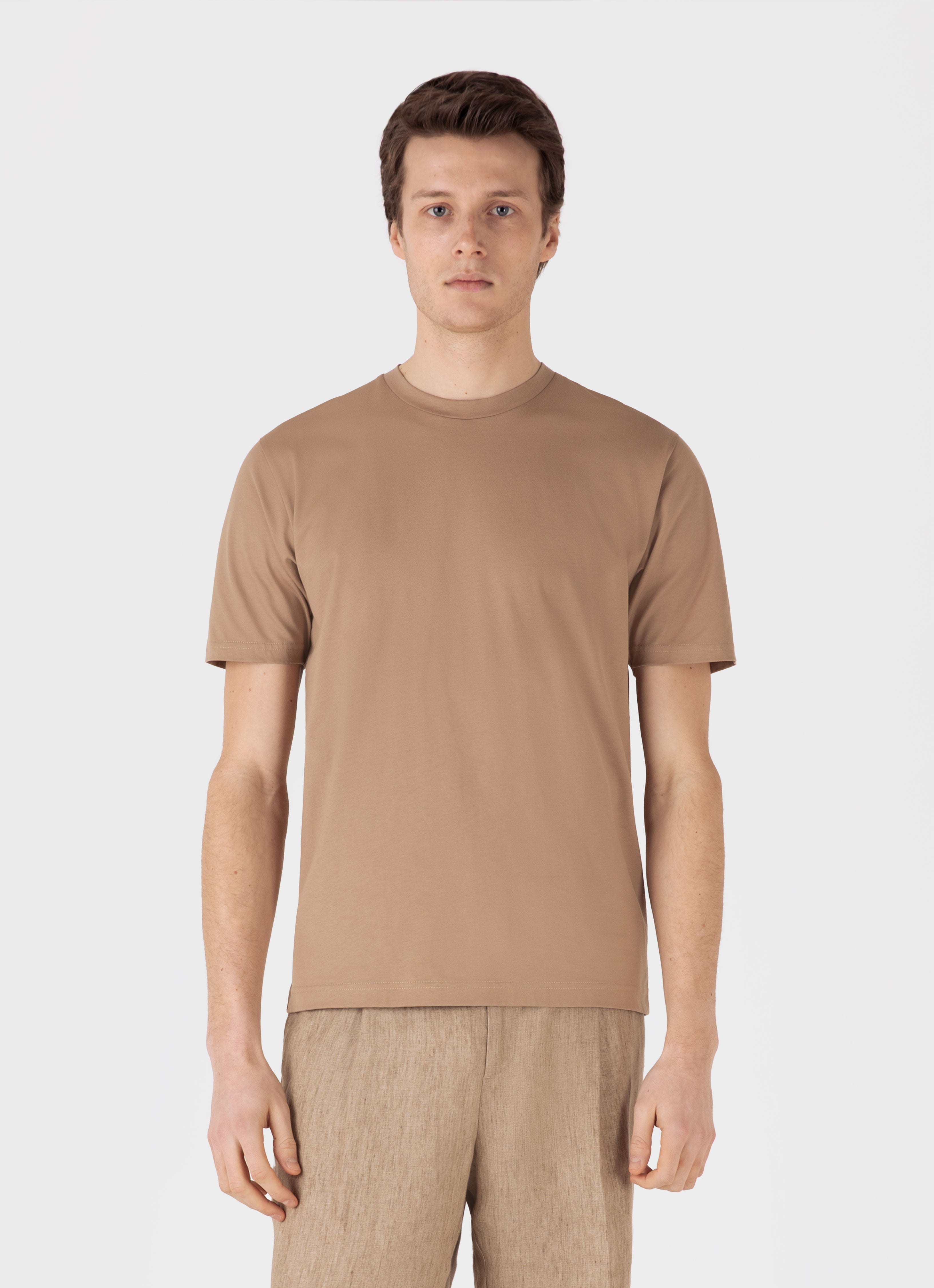 【関税込み】Sunspel ブラウン Riviera ミッドウェイト Tシャツ メンズ リヴィエラ（ミッドウェイト）Tシャツ | Sunspel