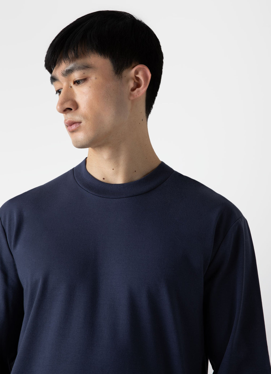 Men's Brushed Cotton Long Sleeve T-shirt in Navy