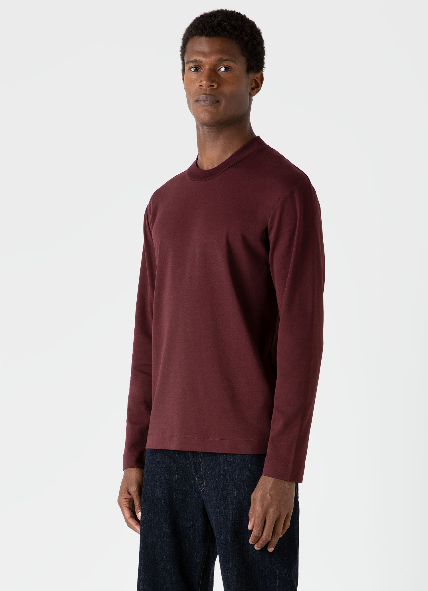 Men's Brushed Cotton Long Sleeve T-shirt in Maroon