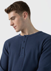 Men's Long Sleeve Waffle Henley in Slate Blue