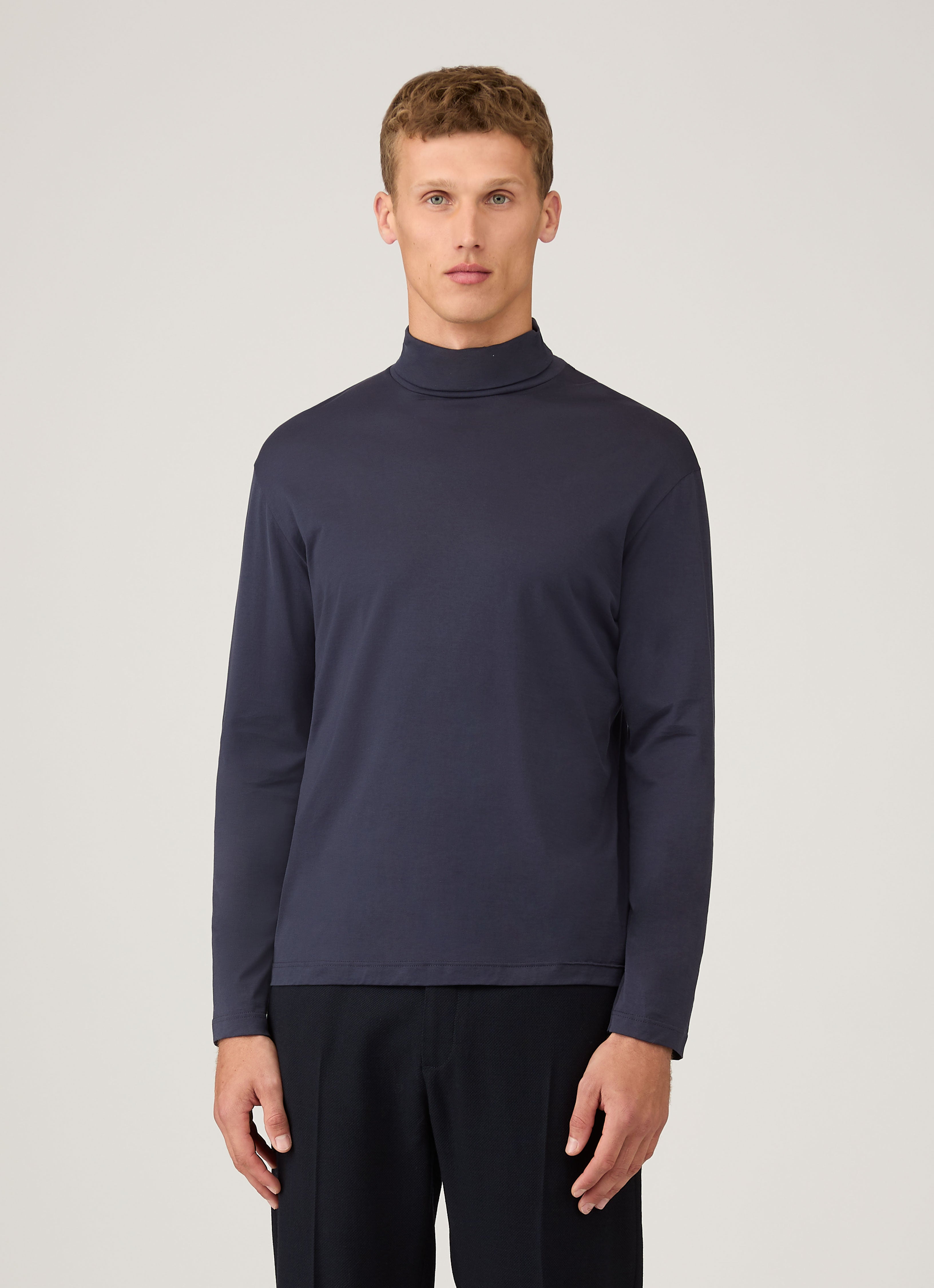 ロングスリーブ ロールネック （Navy）| Sunspel