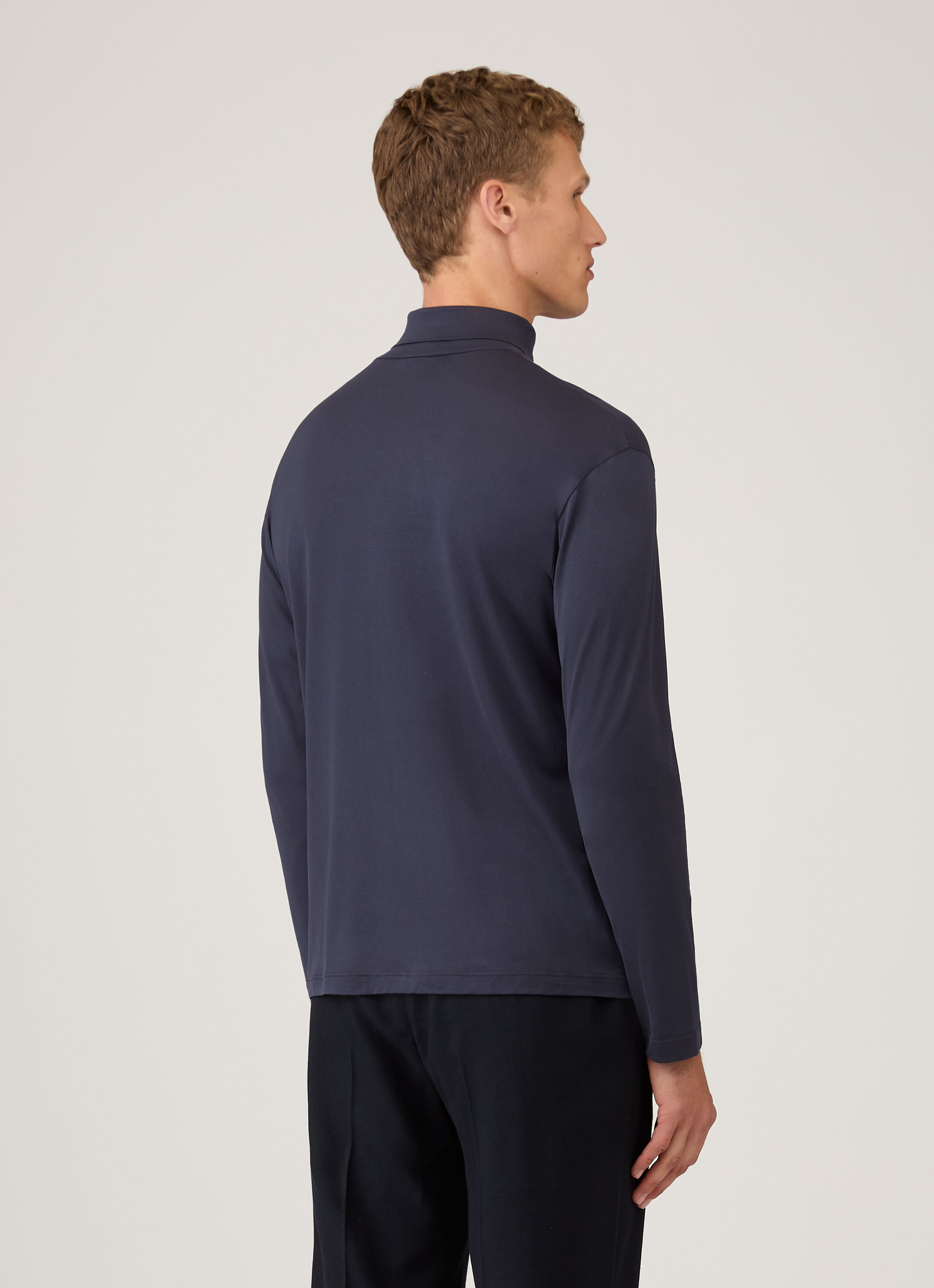 ロングスリーブ ロールネック （Navy）| Sunspel