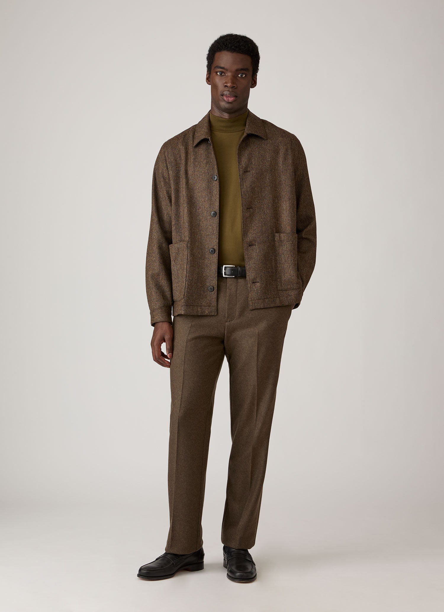 ブラッシュドコットン ロングスリーブ モックネックTシャツ（Loden