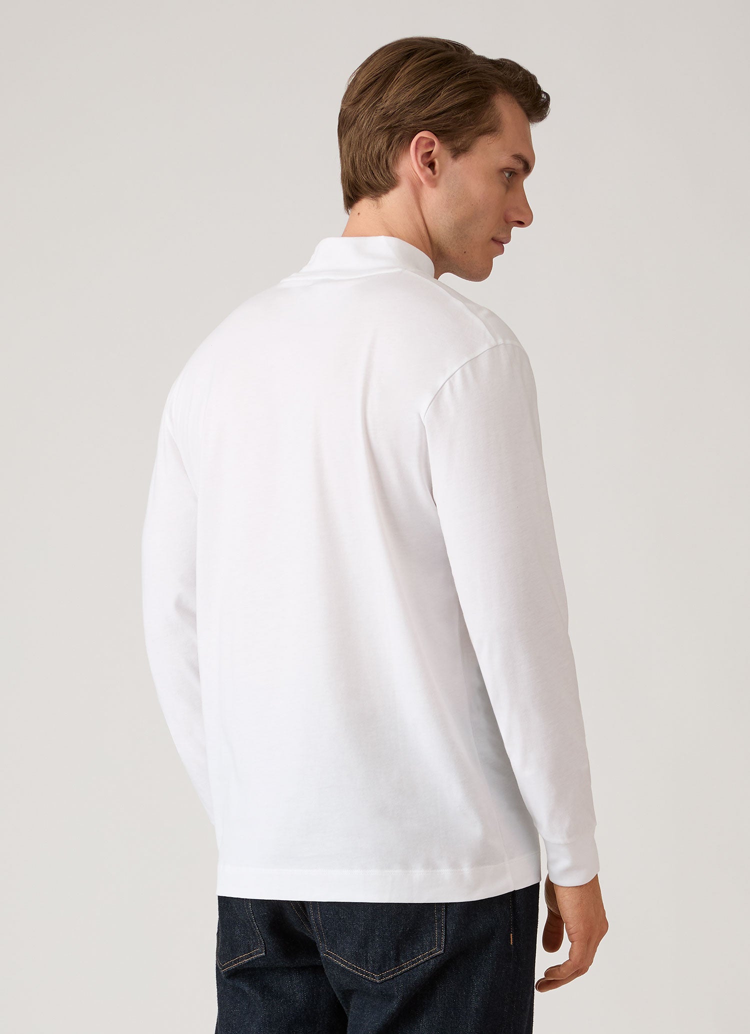 ブラッシュドコットン ロングスリーブ モックネックTシャツ（White