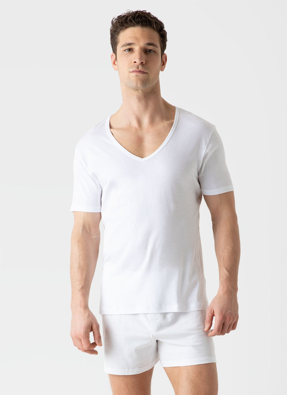 Men's Sea Island Cotton V-Neck Underwear T-shirt in White