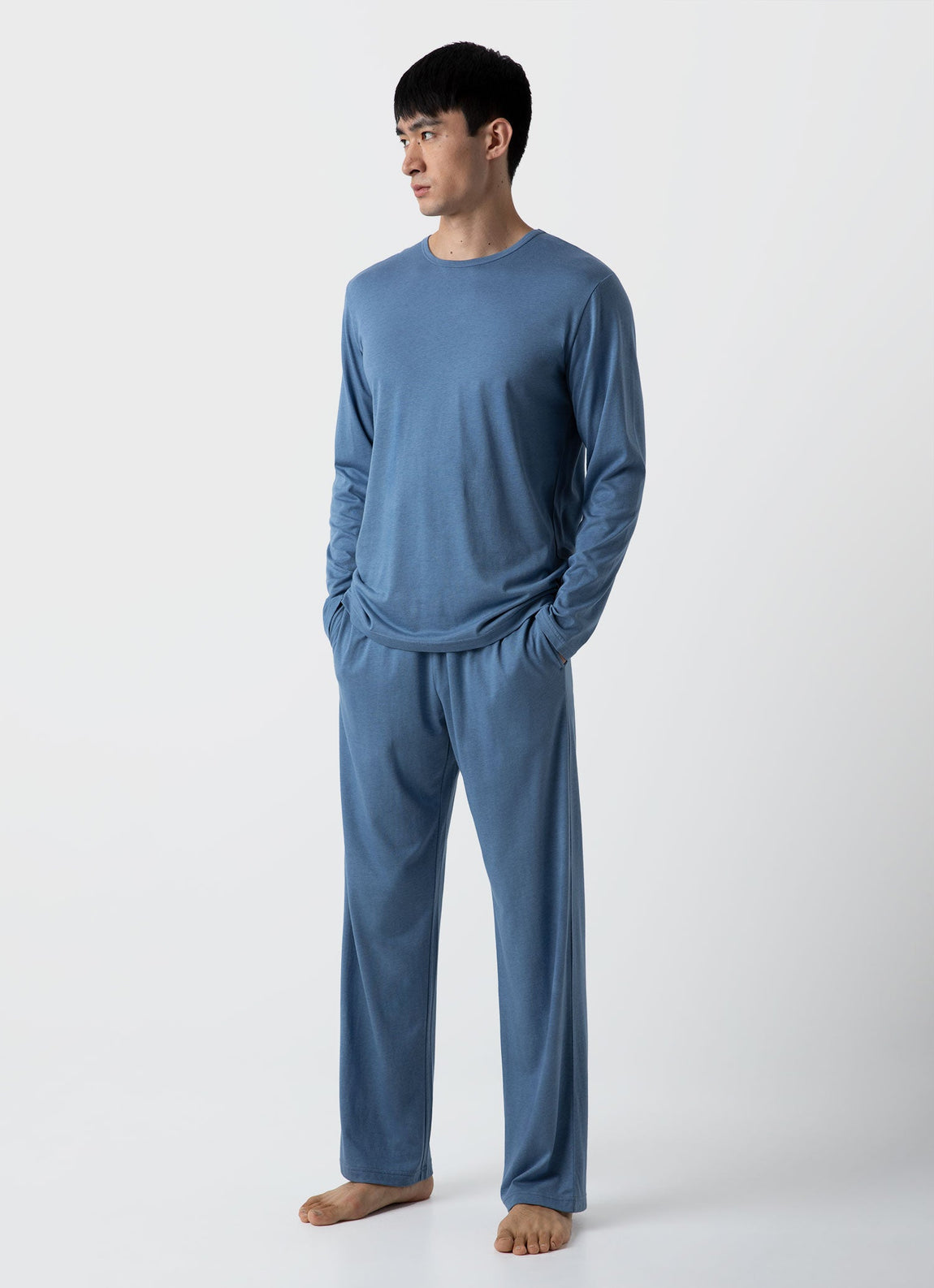 Men's Cotton Modal Lounge Long Sleeve T-shirt in Bluestone