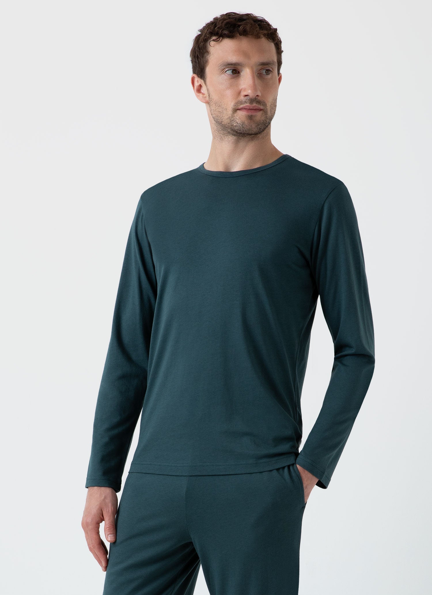 Men's Cotton Modal Lounge Long Sleeve T-shirt in Peacock