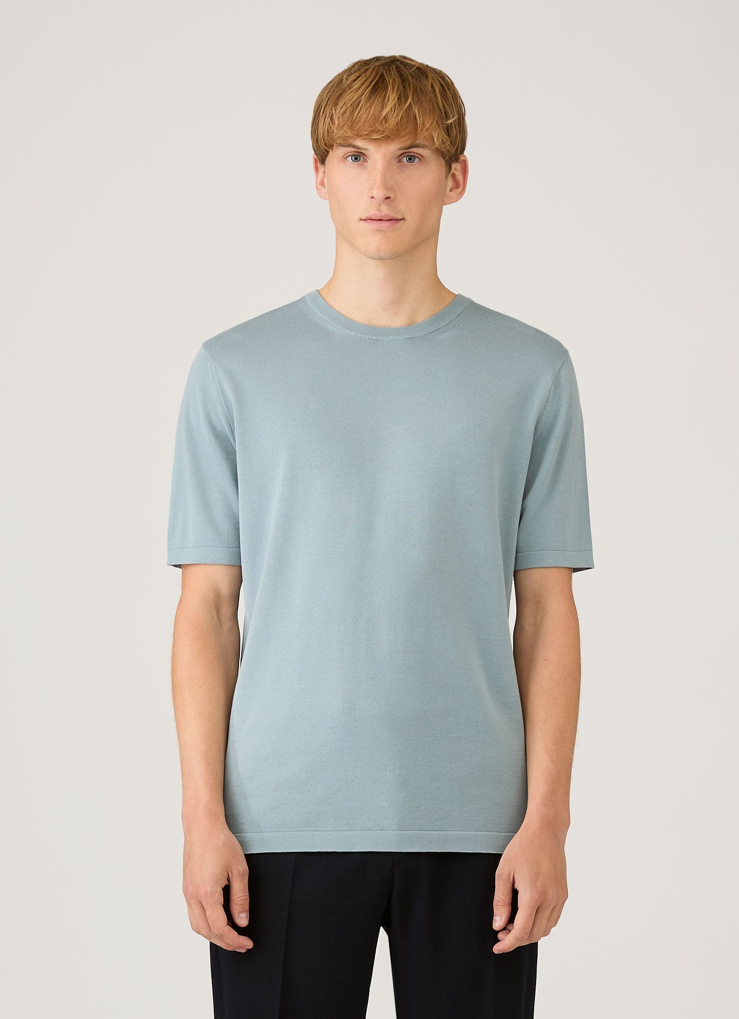 シーアイランドコットン ニット Tシャツ（Stone Blue）| Sunspel