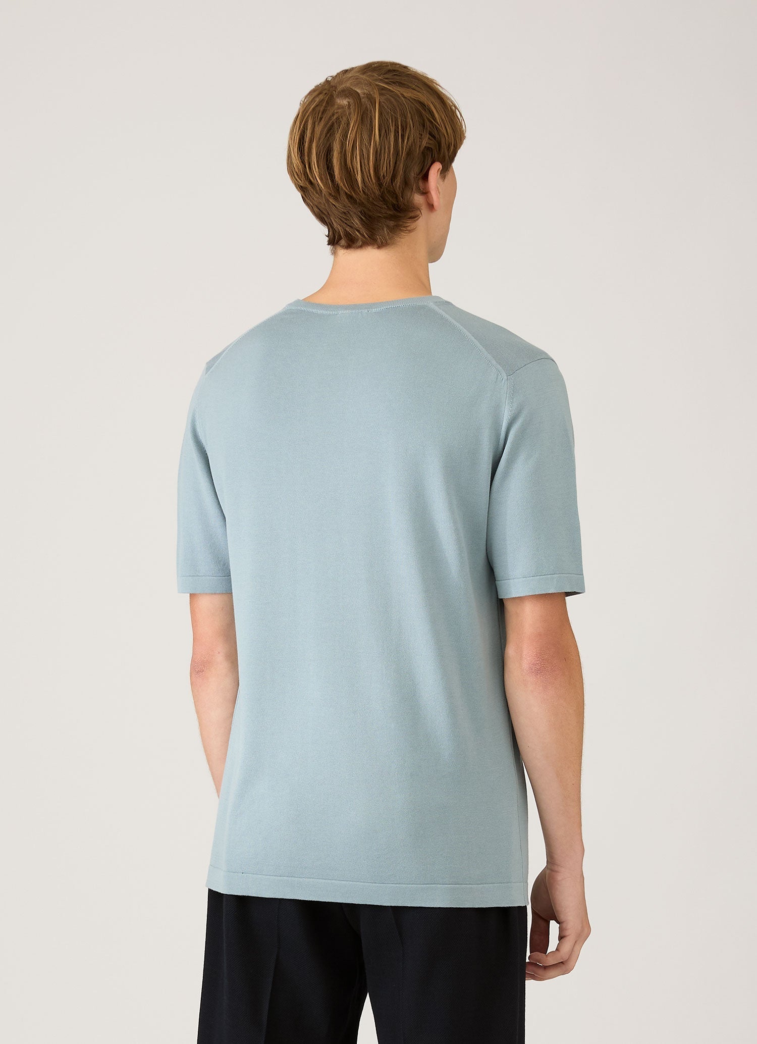 シーアイランドコットン ニット Tシャツ（Stone Blue）| Sunspel