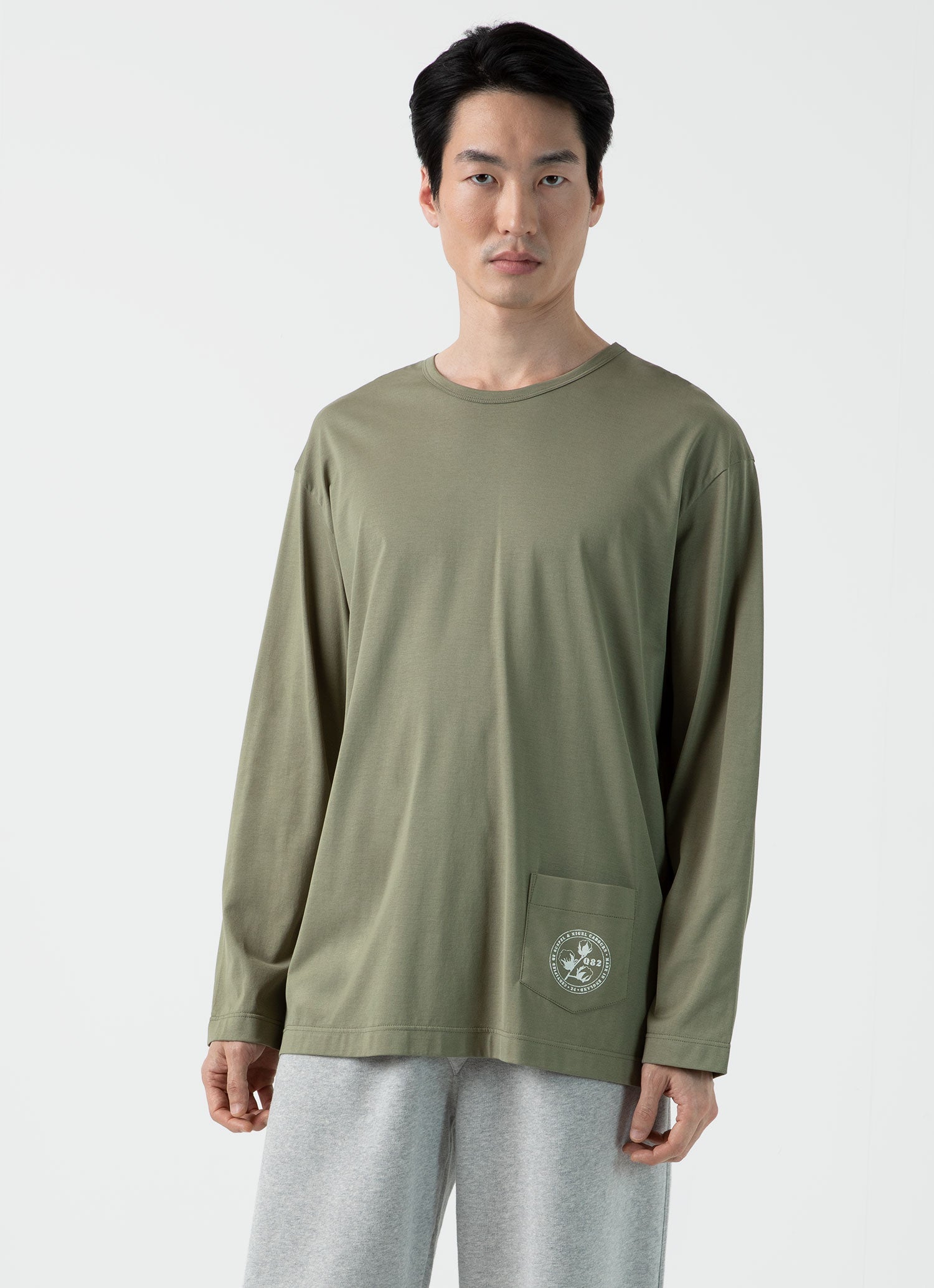 Men's Sunspel x Nigel Cabourn Long Sleeve T-shirt in Army Green