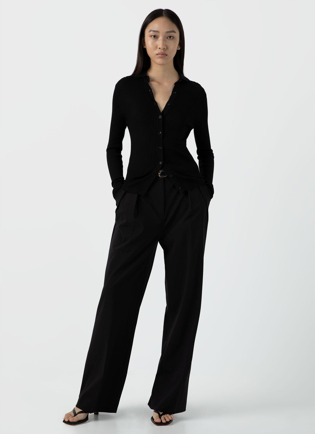Women's Silk Rib Cardigan in Black