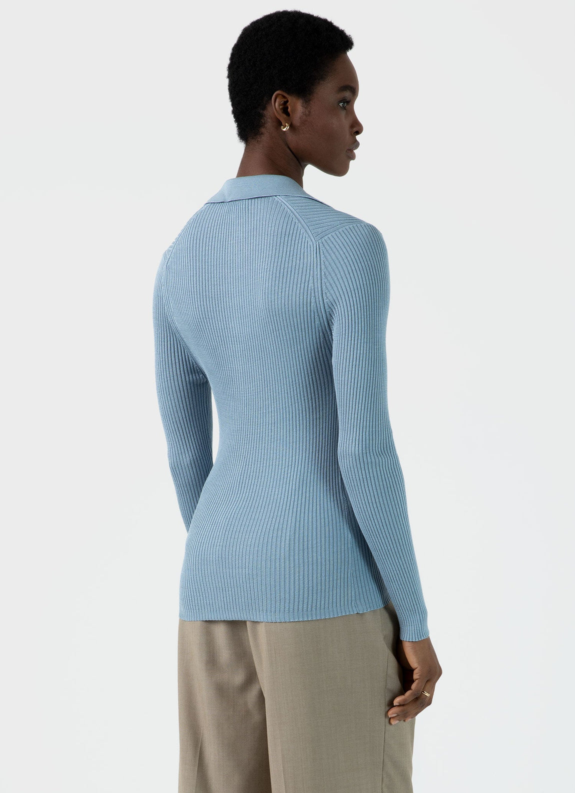 Women's Silk Rib Cardigan in Light Blue